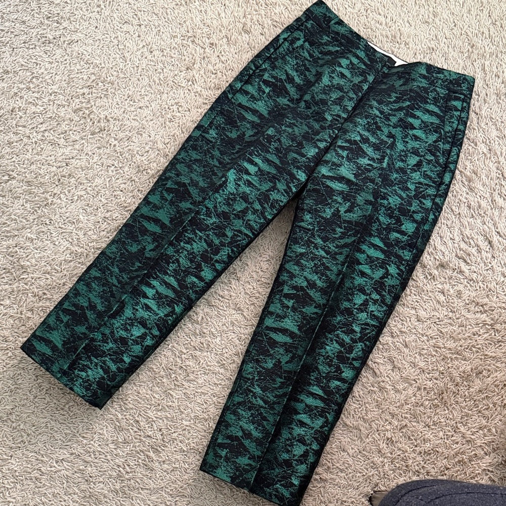 J. Crew Elegant Black and Green Cropped Trouser Dress Pant Sz 0P
